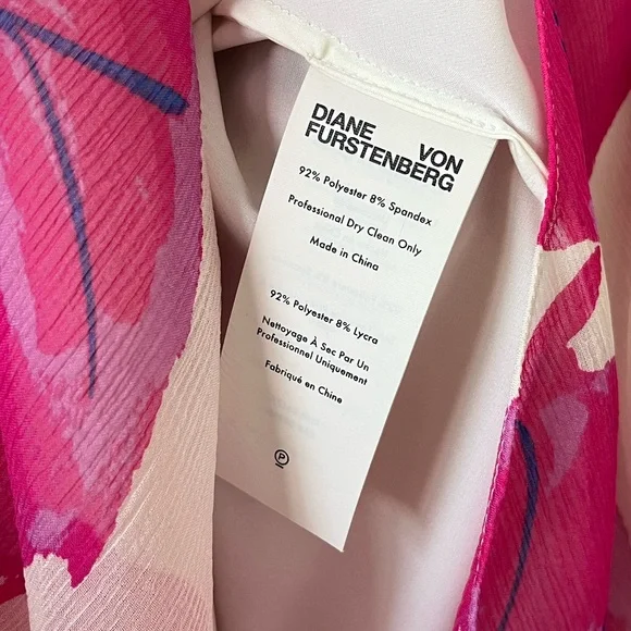 Diane Von Furstenberg Dita Silk Crepon Dress -Pink & White Kimono Leaf Size S - Picture 9 of 9
